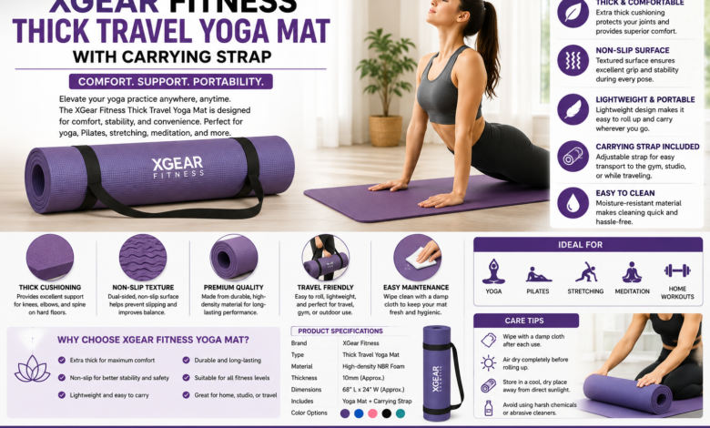 xgear fitness thick travel yoga mat with carrying strap
